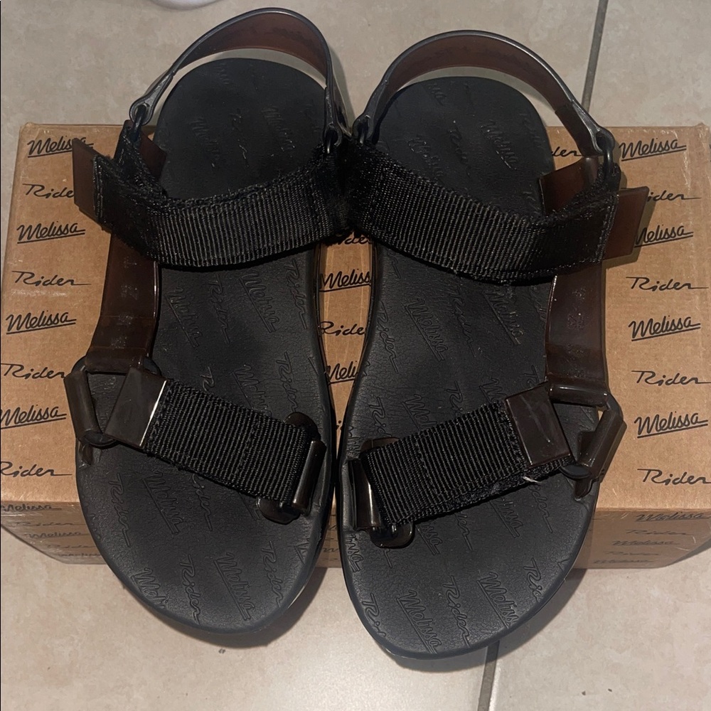 Melissa Black Jelly Webbing Strap Sandals